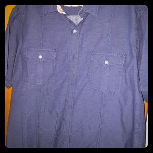 Men's short blue sleeve button down shirt